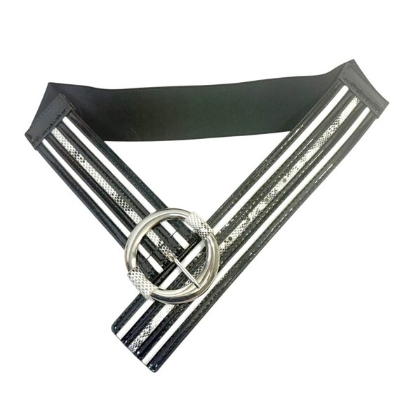 WHBM Striped Patent Leather Belt w/Statement Buckle Snakeskin Print Detail -  M - Picture 6 of 9